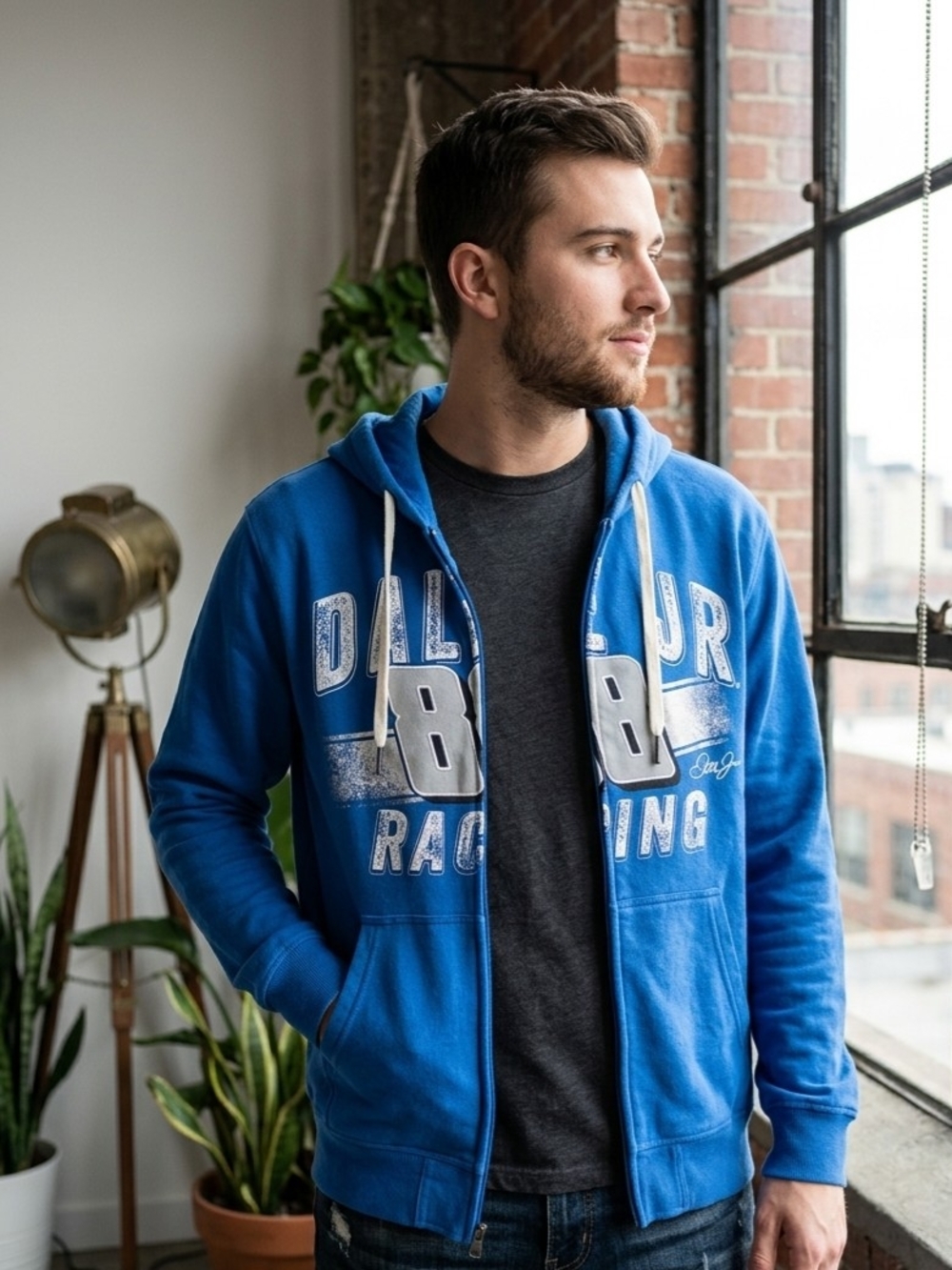 NASCAR Dale Earnhardt Jr #88 Full Zip Hoodie Sweatshirt Blue Size M